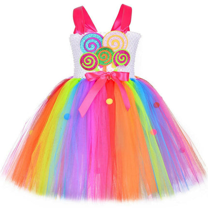 Girls Lollipop-Candy Tutu Rainbow Birthday-Party Tulle Dress - Kids Shop Mad Fly Essentials