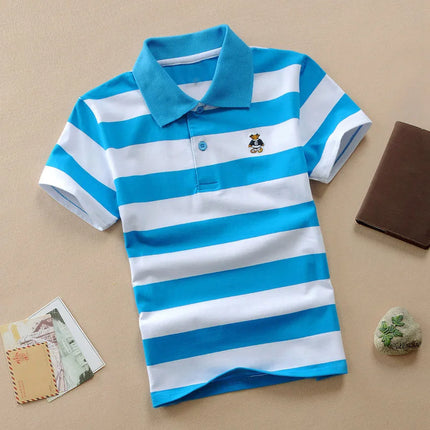 Shirt Kids Boys Polo Summer Short Striped 2-12y Tops - Shirt - Lioraitiin Kids - Mad Fly Essentials