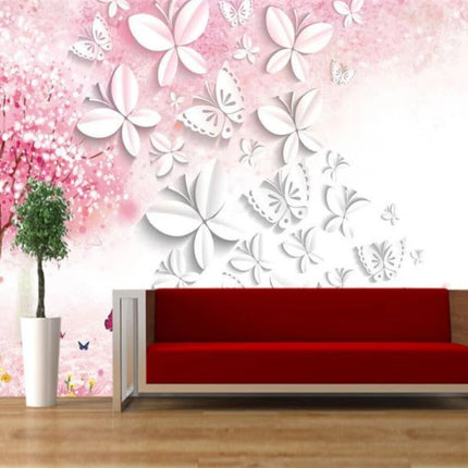 Custom 3D Retro Pink Cherry Tree Mural Wallpaper