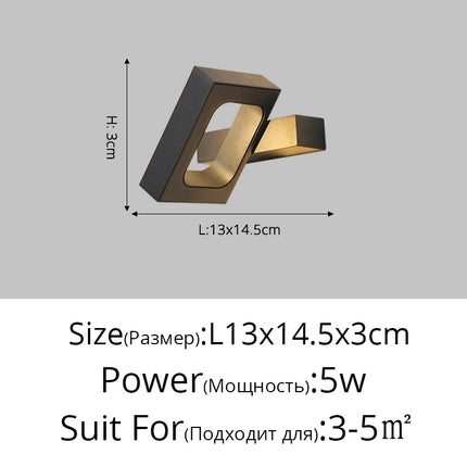 Wall-mounted light fixture with dimensions and power rating on a gray background

