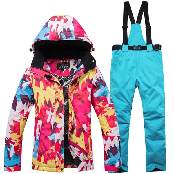 Women Waterproof Windproof Color-Block Ski Suit