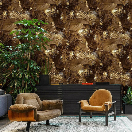 Nordic Green Plant-Golden-Banana Leaf 3D 5.3m Wallpaper
