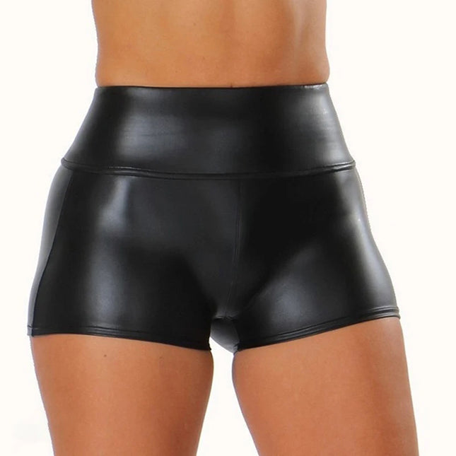 Women High Waist Leather Fitness Shorts