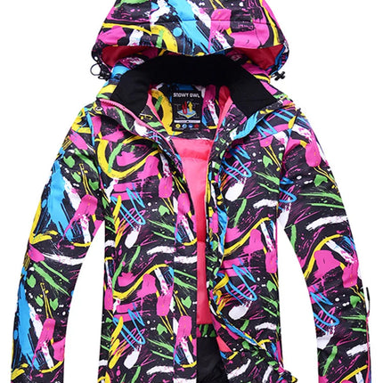 Women Graffiti Windproof Snowboarding Winter Ski Jacket