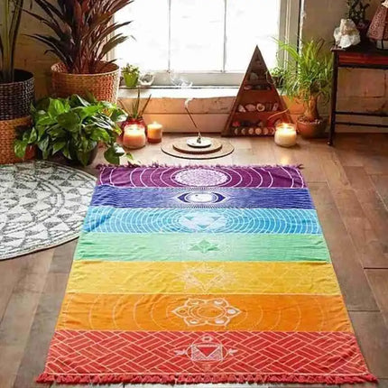 Rainbow Chakra Tapestry Beach Travel Mat