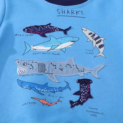Boys Long Shark Embroidery Sweatshirts