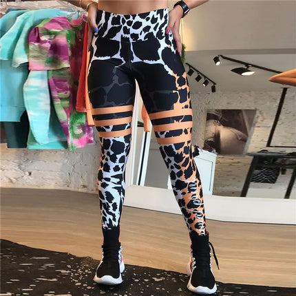 Women 3D Leopard Striped Running Fitness Leggings