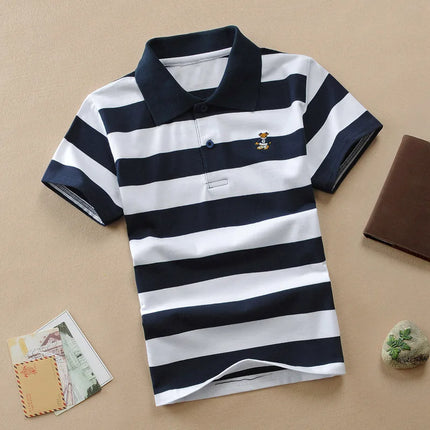 Shirt Kids Boys Polo Summer Short Striped 2-12y Tops - Shirt - Lioraitiin Kids - Mad Fly Essentials