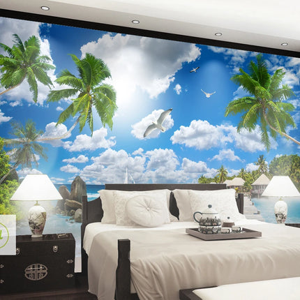 Custom 3D Beach Sea Paradise Mural Wallpaper