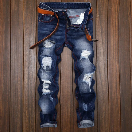 Jeans Men Mid-Waist Denim Straight Cargo Pants - Jeans - Zhahl - Mad Fly Essentials