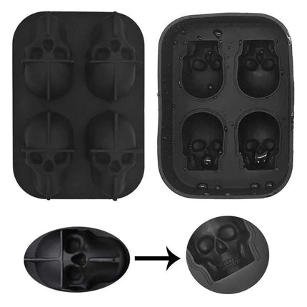 3D Skull Ice Cube Tray With Funnel Silicone Flexible 4 Cavity Ice Maker