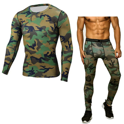 Men Camouflage Long Fitness Top + Leggings Activewear Sets