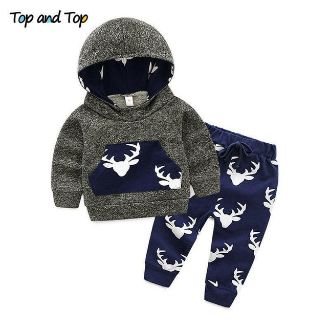 Baby Boy 2Pcs/Set Long Casual Hooded Tracksuit Set - Kids Shop Mad Fly Essentials