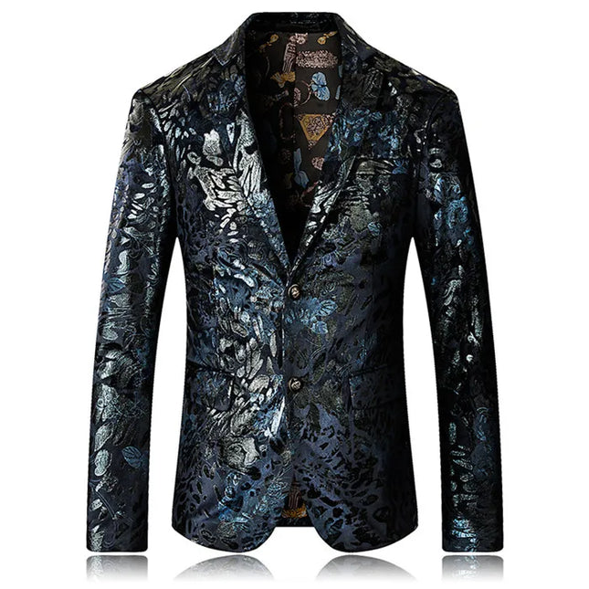 Men Fashion Party Blazer Single-Breasted Floral Jacket