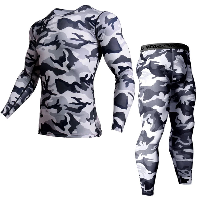 Men Camouflage Long Fitness Top + Leggings Activewear Sets