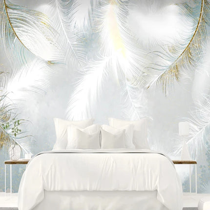 Custom 3D Romantic White Feather Mural Wallpaper