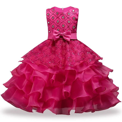Baby Girls Pink Purple Embroidered Wedding Princess Dress