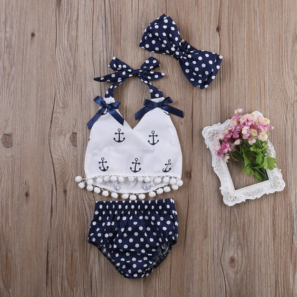 Baby Girl Set 3pc Headband Sailor Polka Dot Pants Outfit Set - Baby Girl Set - Faithtur - Mad Fly Essentials