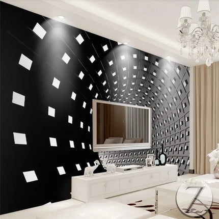 Custom 3D Space Ramp Black White Mural Wallpaper