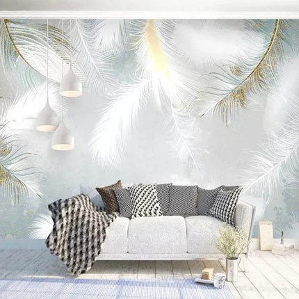Custom 3D White Feather Mural Wallpaper - Mad Fly Essentials
