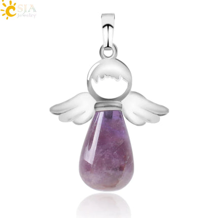 Women Natural Stone Angel Fairy Necklace Pendant
