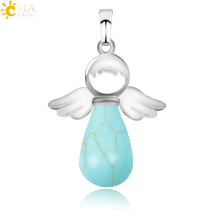Women Natural Stone Angel Fairy Necklace Pendant
