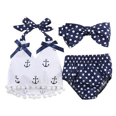 Baby Girl Set 3pc Headband Sailor Polka Dot Pants Outfit Set - Baby Girl Set - Faithtur - Mad Fly Essentials
