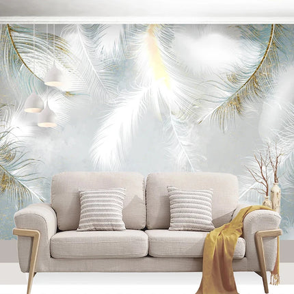 Custom 3D Romantic White Feather Mural Wallpaper