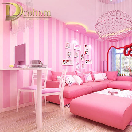 Pink Girls Room Striped Bedroom Wallpaper