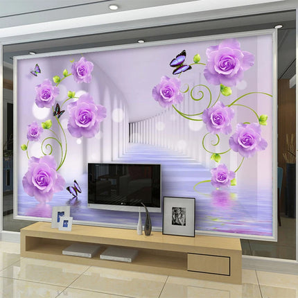 Custom 3D Purple Rose Mural Wallpaper