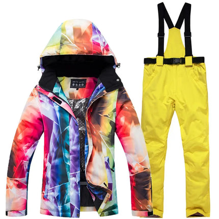 Women Waterproof Windproof Color-Block Ski Suit