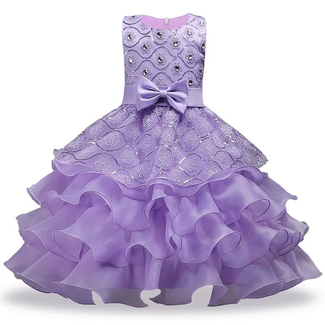 Baby Girls Pink Purple Embroidered Wedding Princess Dress