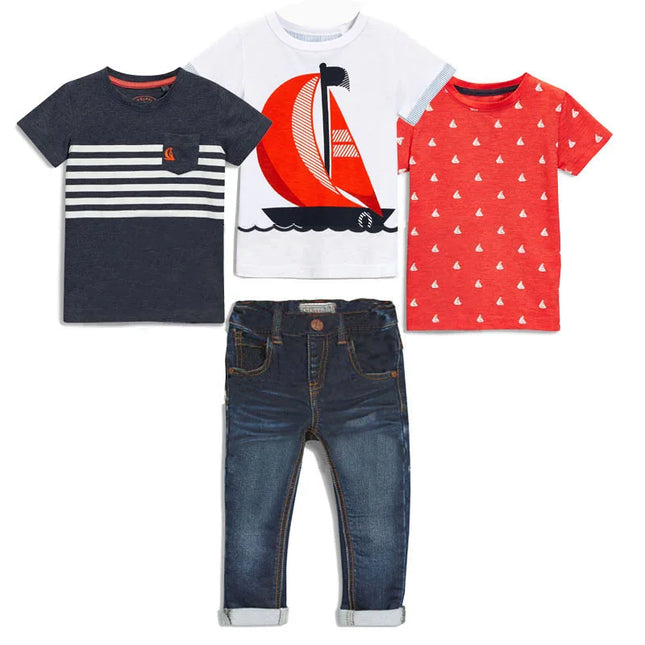 Baby Boy Short Sailboat Shirt Pants 4pc Set