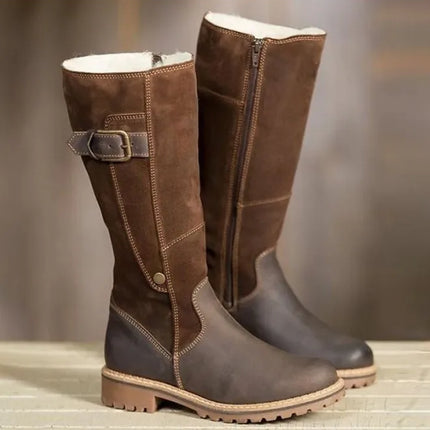 Women Warm Leather Western Fashion Heel Boots