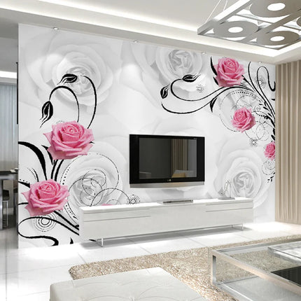 Custom 3D Rose Flowers Mural Wallpaper