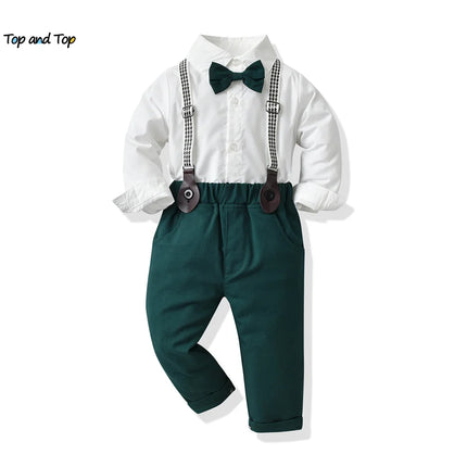 Baby Boy Gentleman Formal Striped Outfits with Suspenders