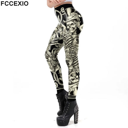 Women Vintage Gothic Floral Punk 3D Fitness Leggings