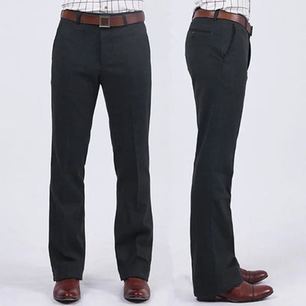Men Business Casual Flared Boot-Cut Pants