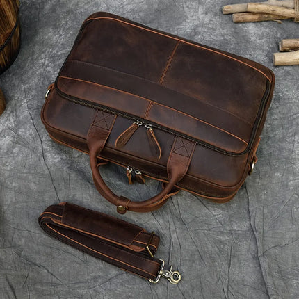 Crossbody Bag Retro Leather Casual 15.6' Business Briefcase - Crossbody Bag - Leathfocus - Mad Fly Essentials