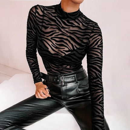 Women Clubwear Black Mesh Transparent Long Bodysuit - Women Clubwear - EKMT - Mad Fly Essentials