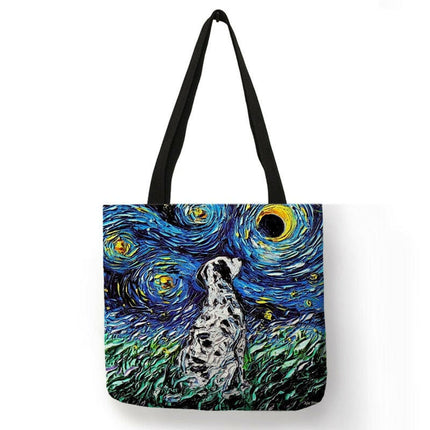 Van Gogh/Starry Sky Animal Dog Print Shoulder Handbag