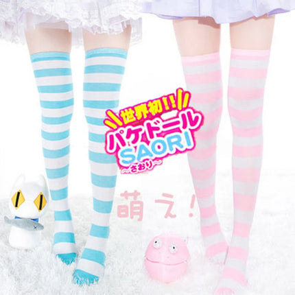 Women Pastel Color Candy Striped Long Socks