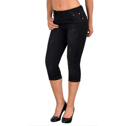 Women's Solid High Waist Slim Fit Capri Jeans