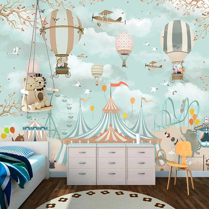 Custom 3D Blue Grey Hot Air Balloon Romantic Cartoon Mural Wallpaper