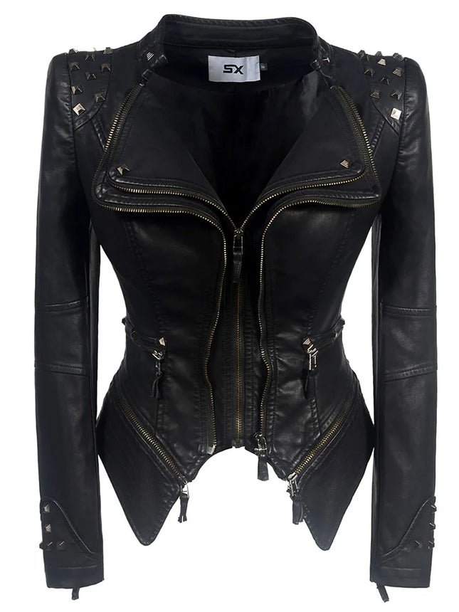 Women Vintage Denim Slim Fit Motorcycle Windbreaker Jacket
