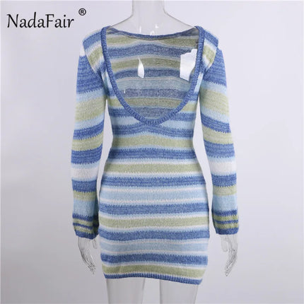 Women Tie-Dye Mini Knitted Sweater Dress