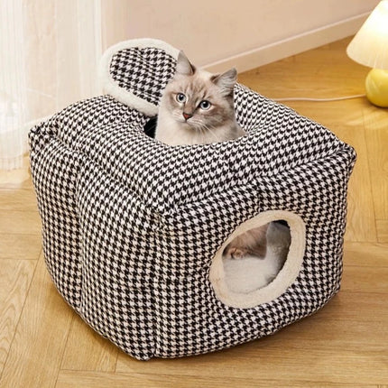Semi-Closed Winter Cat Nest Neutral Bed