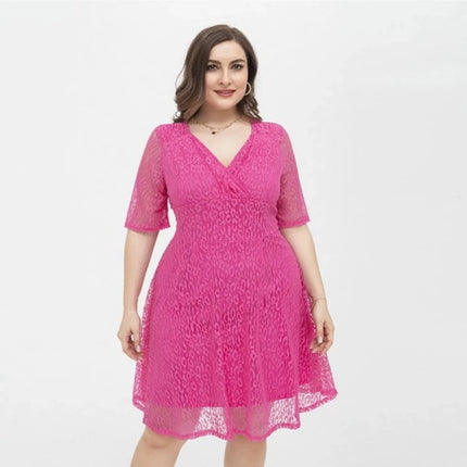 Women Pink Plus Size European Lace Dress