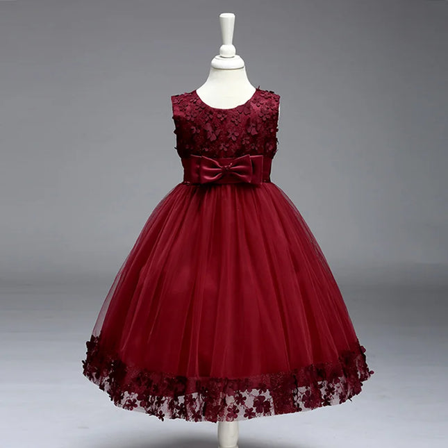 Baby Girls 1-8YO Wine Red Formal Ball Gown Dress