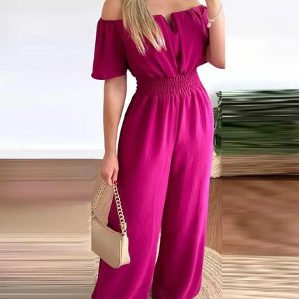 Jumpsuit Women Off Shoulder Solid Wide Onesie - Jumpsuit - Macheda - Mad Fly Essentials